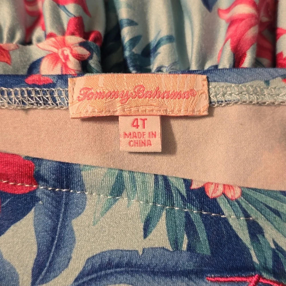 Tommy Bahama Dress Girls 4T Toddler Blue Multi Tiered Puff Sleeve Logo Tropical - Picture 8 of 9